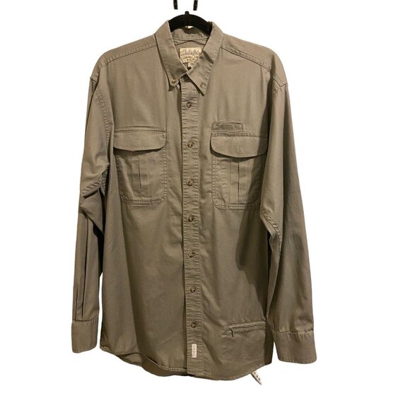 Cabelas Army Green Lightweight Long Sleeve Button Up Shirt‎ Sz M Tall Outdoor - Picture 1 of 11